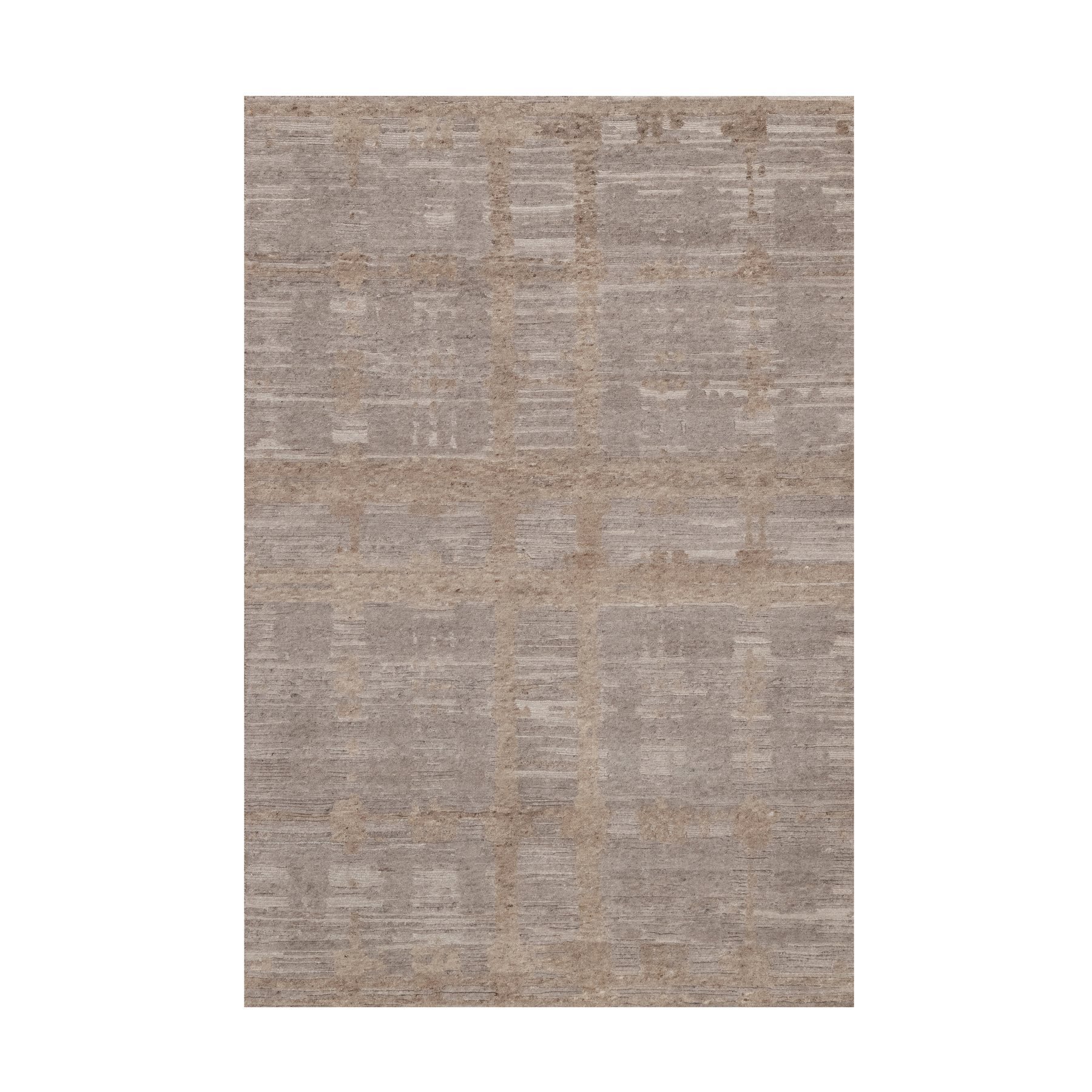Amphora Brown, Hand Knotted, Modern Criss Cross Erased Design, Hand Spun Undyed Natural Wool, Oriental Rug